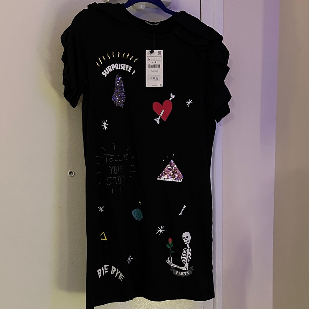 Zara Black Graphic Dress